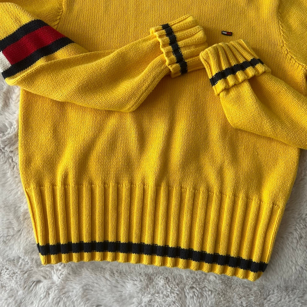 Women's y2k Tommy Jeans logo Yellow Knit Turtleneck Sweater L - Picture 4 of 8